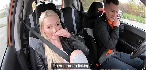 Shining Blonde Gets Licked Her Shaved Cunt by Hunky Driver in Car