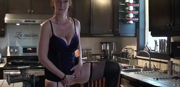 busty blonde taken over kitchen worktop